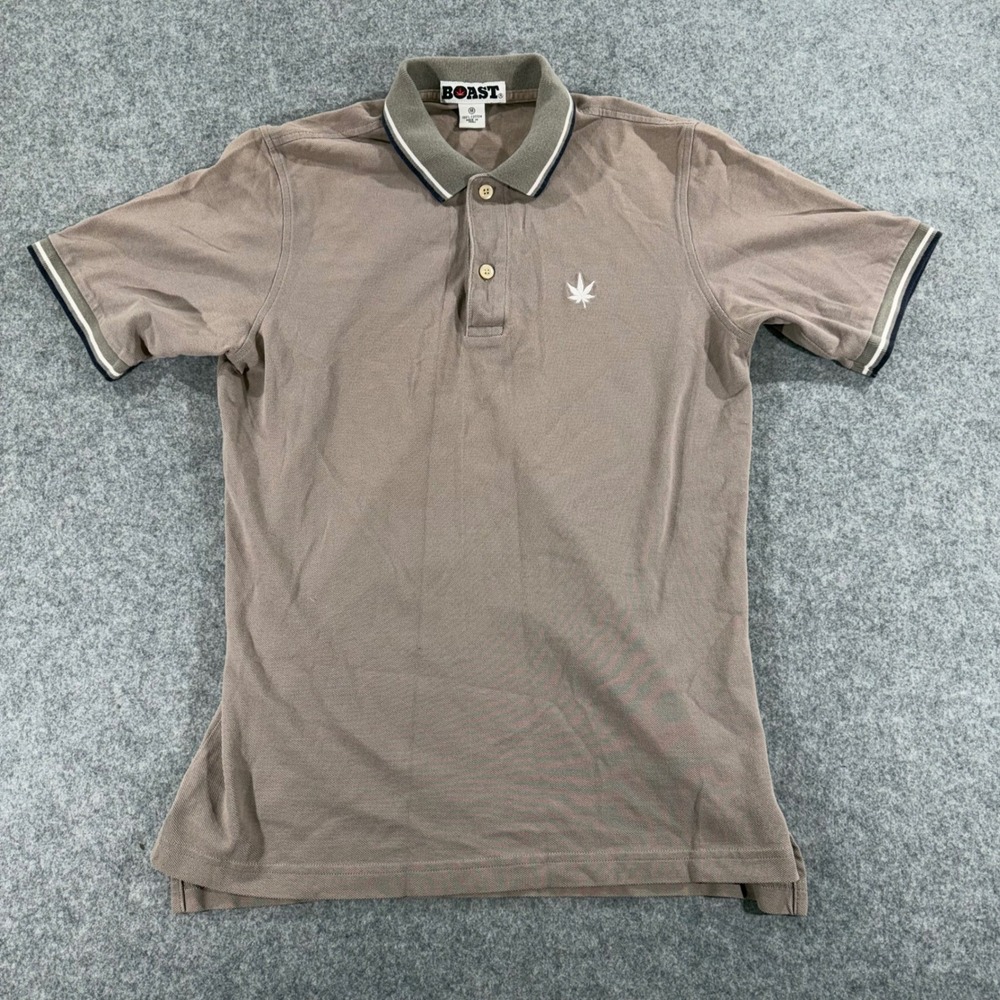 Boast Mens Short Sleeve Pique Polo Shirt Brown Cotton Logo Size M